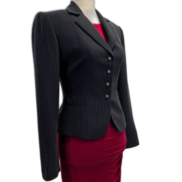 Tahari Four Button Pin Striped Blazer Size 4 Petite - Picture 2 of 11